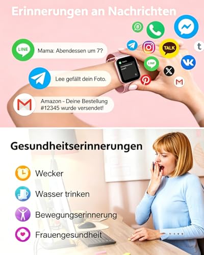 Popglory Smartwatch Herren Damen mit Blutdruckmessung, Bluetooth-Telefonie, AI Fitnessuhr Herzfrequenz, SpO2, Stress, Schlaf, 100+ Sportmodi Fitness Tracker, Schrittzähler, Geschenk für iPhone Android