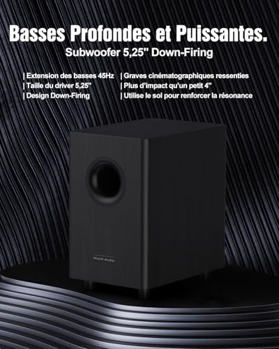 Mini TV Soundbar 5.1.2 Channels for Small Rooms, Clear Voice, 4 Wired Speakers, Virtual Home Theater Soundbar for TVs, 5.25 Inch Subwoofer, ARC/OPT/BT 5.3/USB
