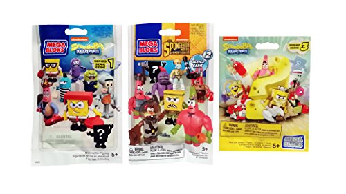 Mega Bloks SpongeBob SquarePants Series 1, Series 2 & Series 3 Action Mini Figure Blind Bag Mystery Packs (1 Pack of Each)