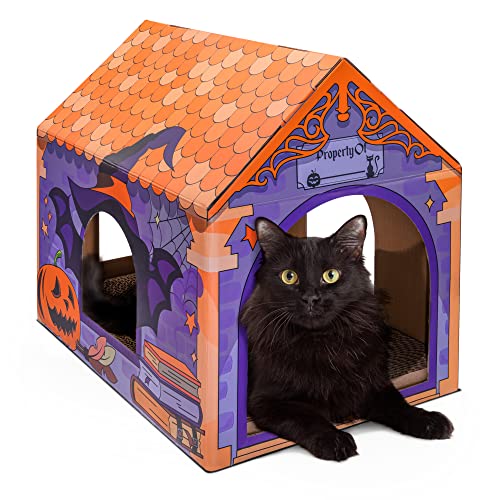 LiBa Cardboard Holiday Cat House with Scratch Pad and Catnip, Cat