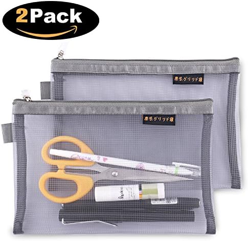 Mesh Zipper Bags pencil case pen bag Pencil Bags cosmetic bag Makeup Bags Cosmetic Pouch Cosmetic Case storage bag buggy bag Multi pocket(Gray)