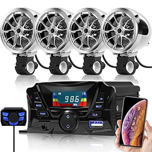 GoHawk TS3-Q Gen.2 Motorcycle Weatherproof Bluetooth Speakers 7/8-1 in. Handlebar Mount MP3 Music Player Sound Audio Stereo Amplifier System ATV UTV w/AUX in, USB, Micro SD, FM Radio, 4-Speaker