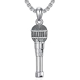 Lattd Microphone Necklace 925 Sterling Silver Microphone Pendant Jewelry for Men Women, w/Stainless Steel Chain 22''+2''