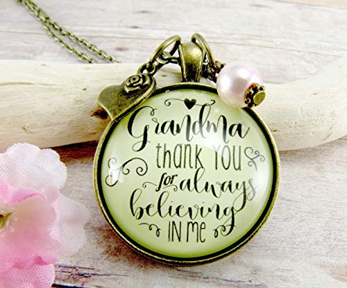 24" Grandmother Necklace Grandma Thank You For Always Believing in Me Heart Charm Vintage Pendant Rose Connector Chain Gift Card