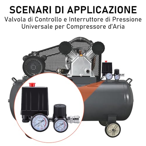 220V Air Compressor Pressure Switch, 4 Holes Compressor Control Valve with Safety Valve and Pressure Gauge, Quick Response, Precise Adjustment for Workshop or Factory