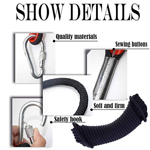 WJUAN Outdoor- Kletterseil, Statisches Kletterseil mit einem Durchmesser von 10 mm, Heavy Duty Seil mit einem Zug von 1000 kg, Rettungsfallschirmseil mit 2 Karabinern, Länge 6 Meter (Schwarz) – Bild 4