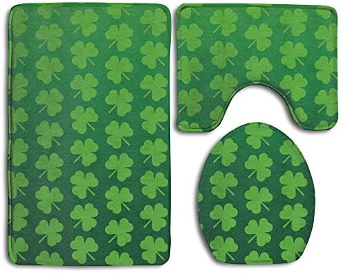 St Patricks Day Shamrocks Anti Slip Decorative Beautiful Pedestal Rug Funny Lid Toilet Cover Bath Rug Set