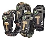Paracord Survival Bracelet with a 550LB Parachute Cord, Fire Starter, Embedded Compass, Flint, Emergency Knife & Whistle. A Pack of Four for Outdoors,Camping and Survival Situations.
