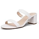 DREAM PAIRS Women's Two Strap Open Toe Low Block Chunky Heels Sandals Dress Pumps Casual Summer Mules Shoes