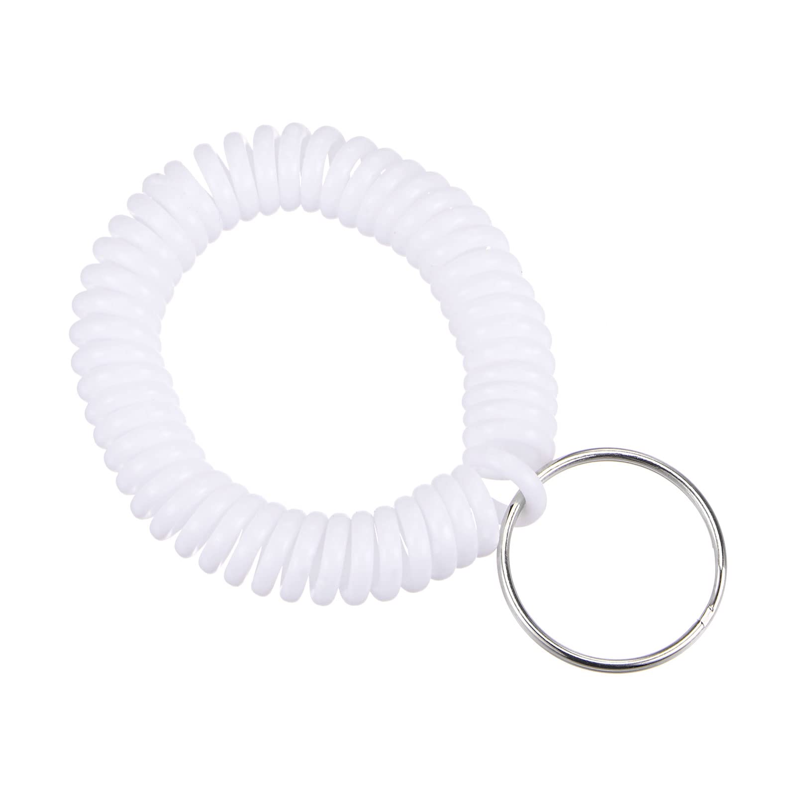 PATIKIL Spiral Keychain, 4 Pack Plastic Wrist Coil Keyring Wristband Stretchable Key Holder Lanyard for Sports Outdoor, White — image 1
