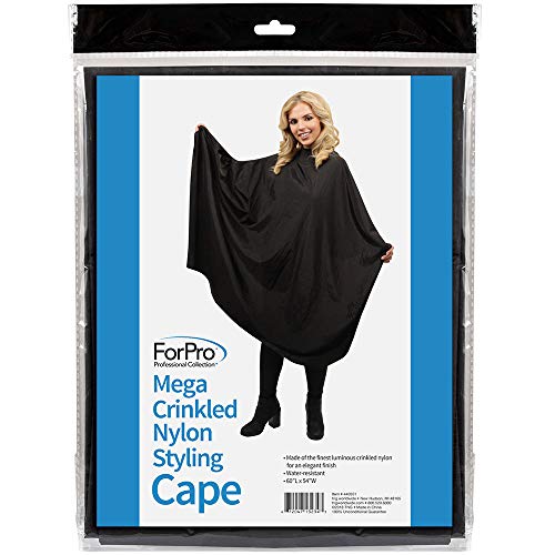 ForPro Professional Collection Mega Crinkled Nylon Styling Cape, Black, Professional Hair Salon Cape, 54” W x 60”