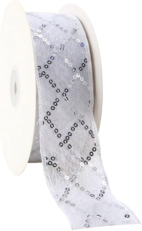 Amazon David Accessories リボン チュール キラキラ 長さ約25ヤード 幅約38mm ブレード シルバー キラキラ スパンコールレース トリム ハンドメイド パーツ レオタード バトントワリング 社交ダンス 装飾 衣装 ダンス 手芸 手作り ホワイト リボン 通販