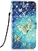 Voanice for Galaxy J3 2018 Case / J3 Achieve/Orbit/Express Prime 3 / Amp Prime 3/ Sol 3/ Star PU Leather Wallet with Card Slots Holder and Stand Flip Protective Cover &Stylus-Blue Butterfly