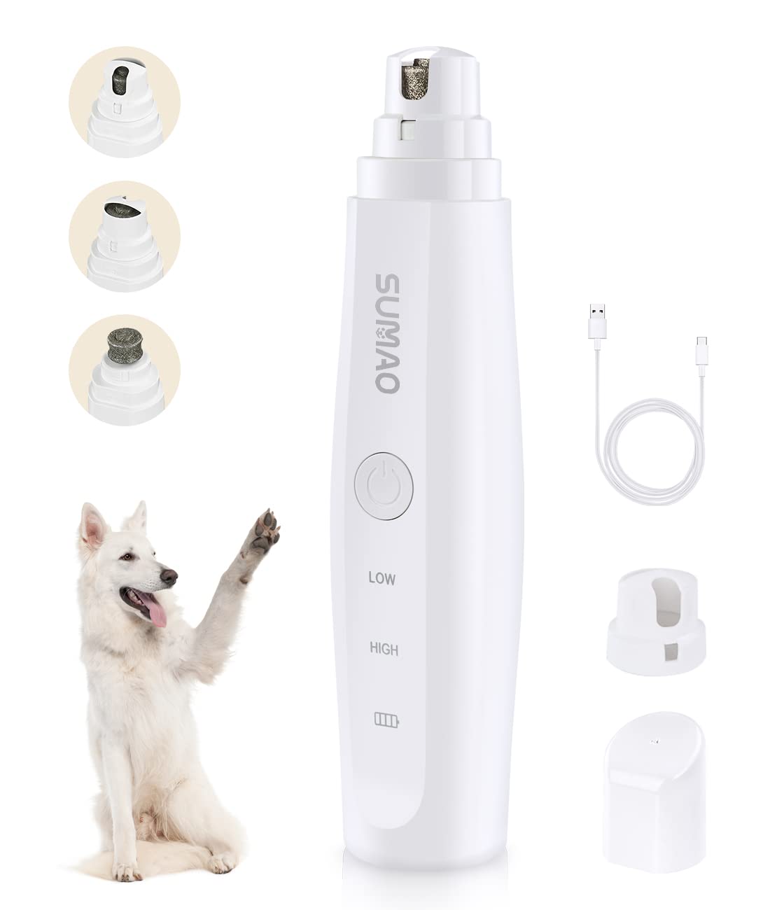 Dog Nail Grinders, Upgraded Quiet Dog Nail Grinders with 2 Speed & 3 Port, USB Rechargeable Dog Nail Grinders for large medium small dogs