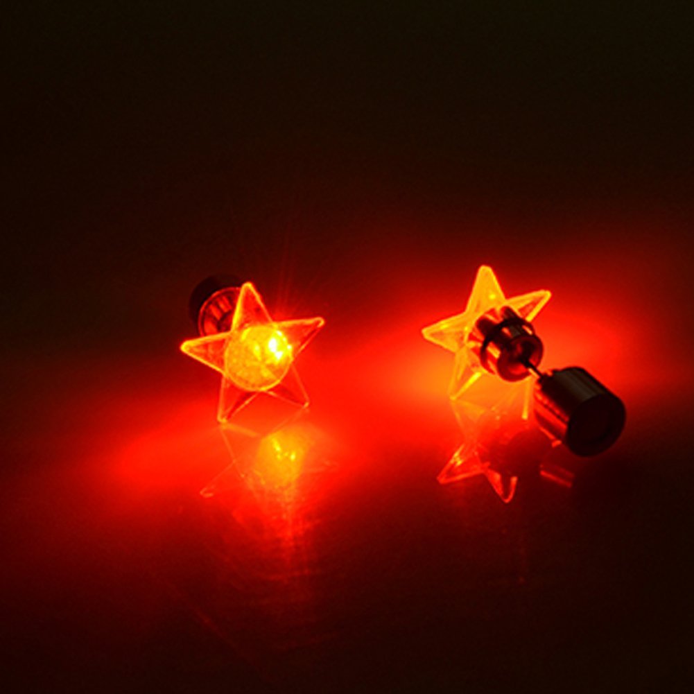 Led Earrings,4 Pair Glowing Light Up Earrings Star Shape Multicolor Bright Stylish Fashion Ear Drop Pendant Stud Stainless for Party Men Women Halloween Thanksgiving Day Christmas(4 color)