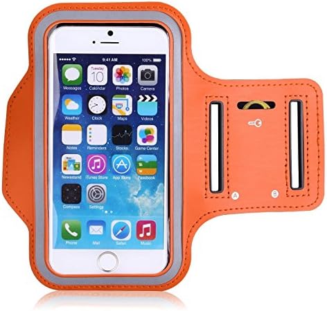 iPhone 6 Armband,easy Fitting Armband - Featured with Scratch-resistant Material, Slim Lightweight, Dual Arm-size Slots (For Small and Large Arms), Sweat Proof and Key Pocket, Also Fits with iPhone 4/4s/5/5c/5s/6 and iPod (Orange)