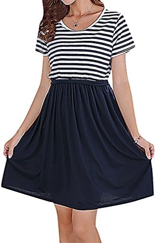Hibukk Women's Summer Casual Striped Short Sleeve Breastfeeding Maternity Dress, Multi 4 ,Manufacturer(M)