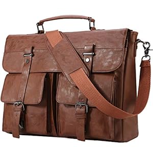 Leather Messenger Bag for Men, Vintage Leather Laptop Bag Briefcase Satchel, 17.3 Inch Computer School Work Bag (Brown)