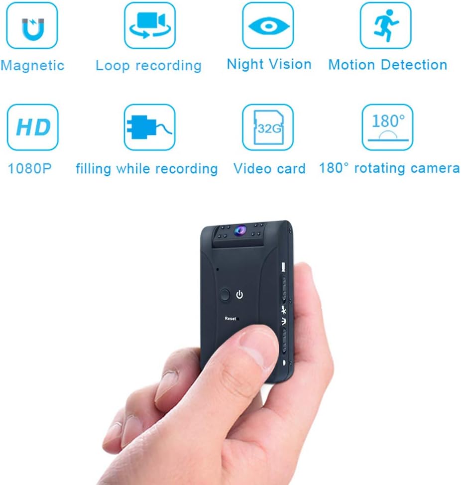 MIMI KING HD 1080P Night Vision Camera Rotary Motion DV Back Clip Handheld Camera Portable Small Camera,Black