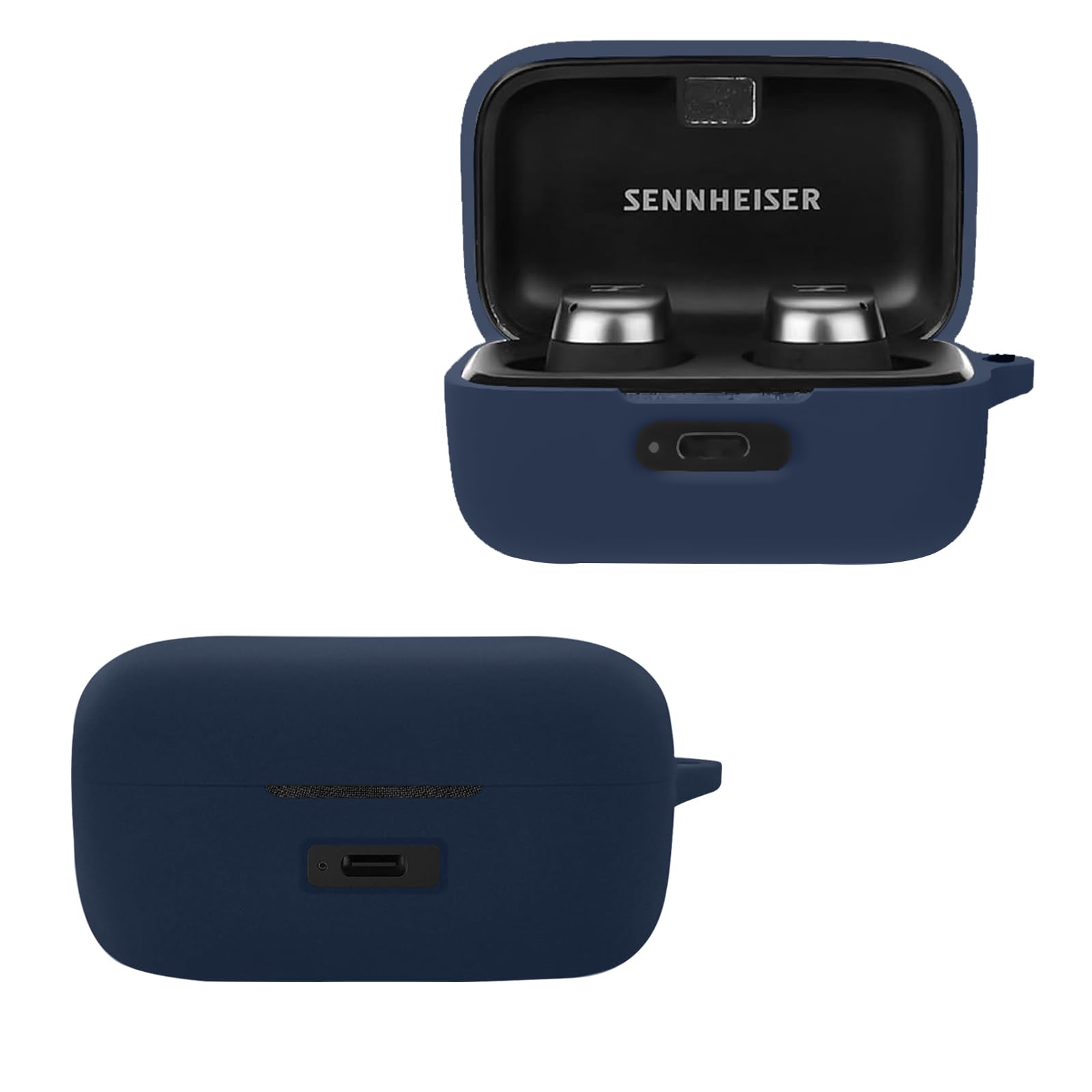 KZIOACSH Silicone Case for Sennheiser MOMENTUM True Wireless 4, Ultra Slim Anti-Scratch Anti-Lost Protective Earbuds Case Lightweight Washable Sumdge-Proof Earphone Skin Cover with Carabiner, Blue