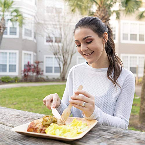 Raj Disposable Wooden Cutlery - Strong & Reusable Party Cutlery like Bamboo - Decorative Compostable Tableware for Lunch, Dinner, Birthday, Camping, Outdoor BBQ, Picnic Parties (200 Count, Forks, Knives, Spoons)