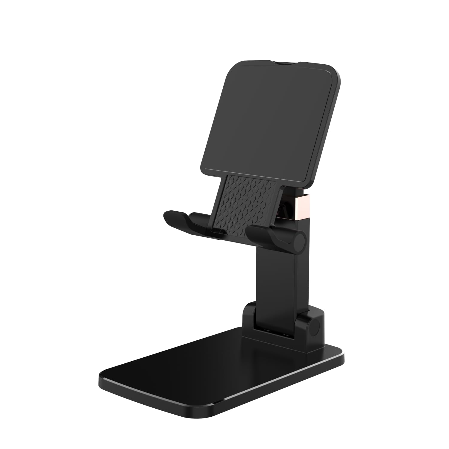 Solareon Adjustable Cell Phone Stand for Desk, Heavy Duty Black Aluminum Phone Holder with Foldable & Stable Desktop Stand Compatible with iPhone 17 16 15 14 13 Pro Max, All Smartphones