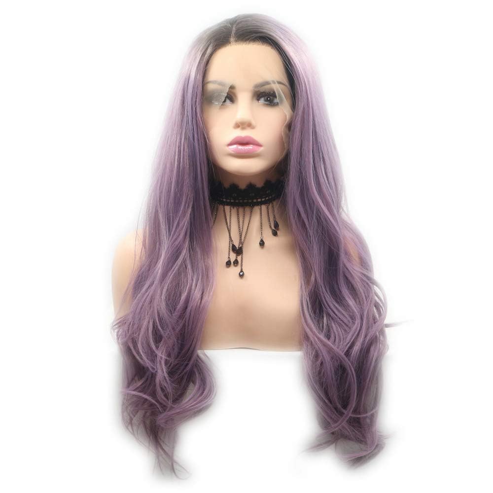 Ombre Purple Body Wave Lace Front Wig Glueless Soft Synthetic Wigs Heat Resistant for Women Daily Wear Replacement Wig Fashion Look Cosplay Holidays Lavender Wig