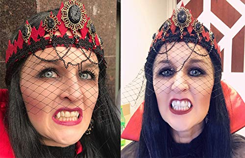 COOLJOY 3 Sizes Vampire Fangs Teeth with Adhesive Halloween Cosplay Props White Horror False Teeth Props Party Favors Masquerade Accessories Gift