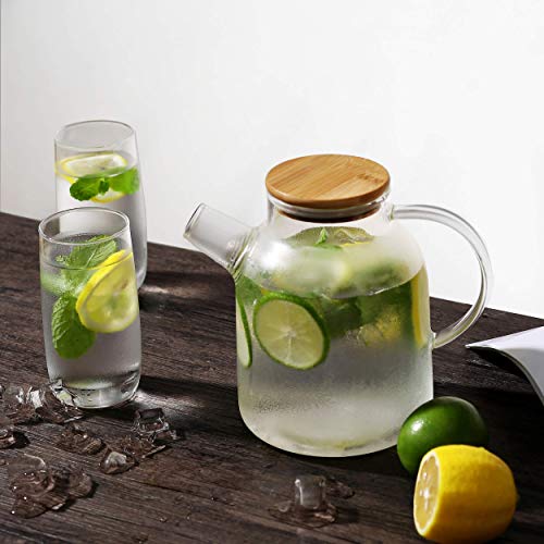 Teekanne Glas 1,5 Liter mit Holz Deckel und Filter - Für heiÃe und kalte Getränke - Spülmaschinenfest - Kälte- und Hitzebeständig - Ideal Sommer oder Winter – Bild 3