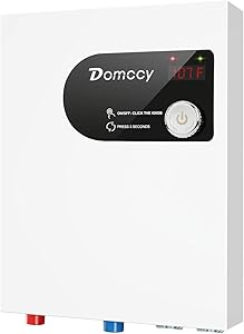 Tankless Water Heater Electric Instant On Demand 24KW 240V, Hot Water Heater Digital Display Premium Metal, Domccy Electric Hot Water Heater with Self-Modulating Overheating Protection, White