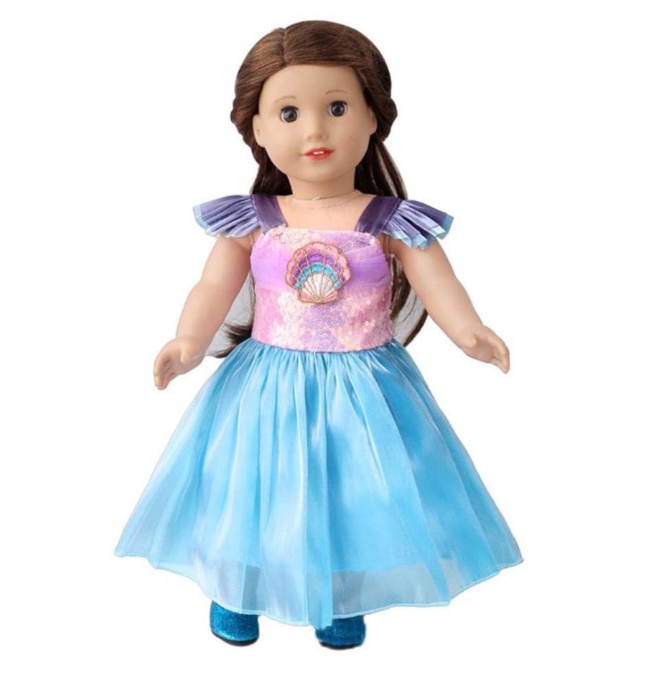 NIXNUT Doll Clothes Long Gauzy Dress Princess Summer Clothing for American Girl Doll 18-inch with Sequins Shell Pattern