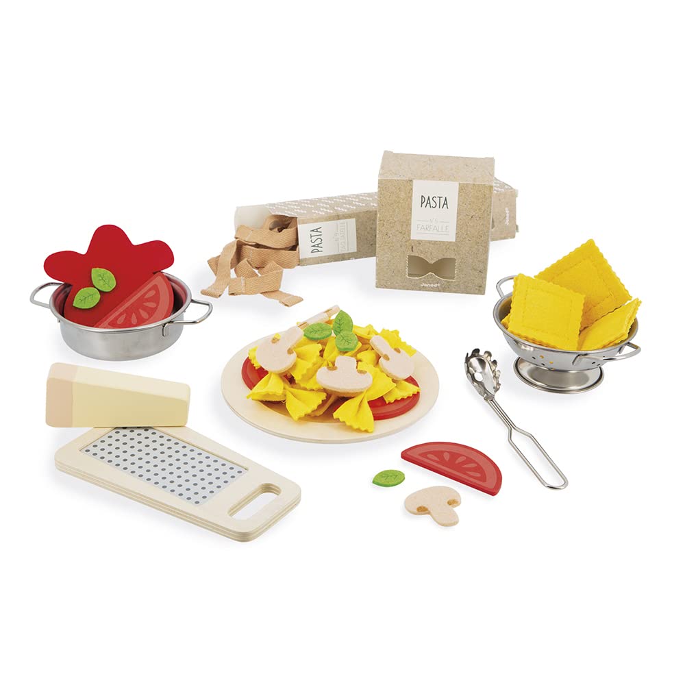 Janod - Pasta Mix - Pasta Set - Pretend Play Kitchen & Tea Set Toy - 58 Wooden, Cardboard and Felt Pieces Included - FSC-Certified - Water-Based Paints - 3 Years +, J06598 — image 1