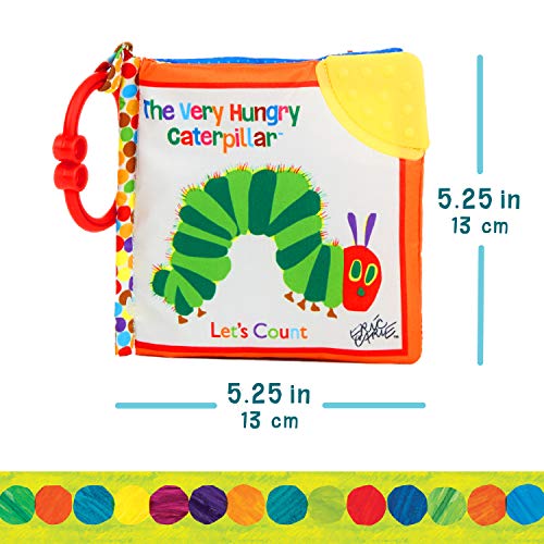 Let's Count Soft Book - World of Eric Carle the Very Hungry Caterpillar Baby on the Go Clip Teething Crinkle Soft Sensory Book for Babies, 5.25x5.25 Inch