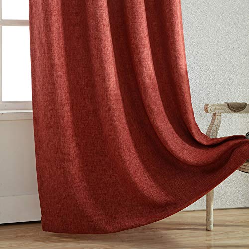 Kotile Burnt Orange Curtains for Bedroom Faux Linen Texture Room
