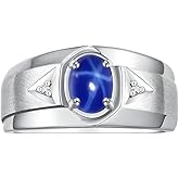 Rylos Men's Rings Classic Design 7X5MM Oval Gemstone & Sparkling Diamond Ring - Color Stone Birthstone Rings for Men, Sterling Silver Rings in Sizes 8-13. Timeless Elegance!