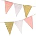 10 Feet Vintage Style Pennant Banner, Gold Glitter Garland, Paper Triangle Flags Bunting for Nursery Wall, Wedding, Baby Shower, Party Decor,15 pcs Flags(Gold Glitter+White Glitter+Baby Pink Glitter)