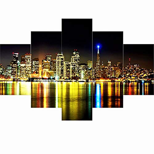 Jpettie 5D DIY Night View Diamond Painting Wall Pictures Multi Canvas Art for Living Room