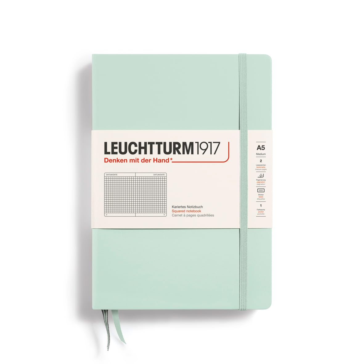 LEUCHTTURM1917 367261 Notebook Medium (A5), Hardcover, 251 Numbered Pages, Mint Green, Squared — image 1