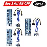 PCIe Riser Ptsaying PCI-E 16x 8x 4x 1x Powered Riser Adapter Card With LED hint w/ 60cm USB 3.0 Extension Cable & 6-Pin PCI-E to SATA Power Cable - GPU Riser Adapter - Ethereum Mining ETH(3 pack)