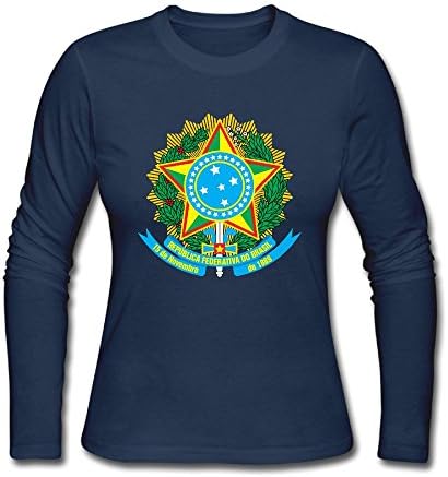 HSs4AD Coat Of Arms Of Brazil 2018 Style Women's Long Sleeve T-Shirt Printed Crew-Neck Cotton Tee Tops