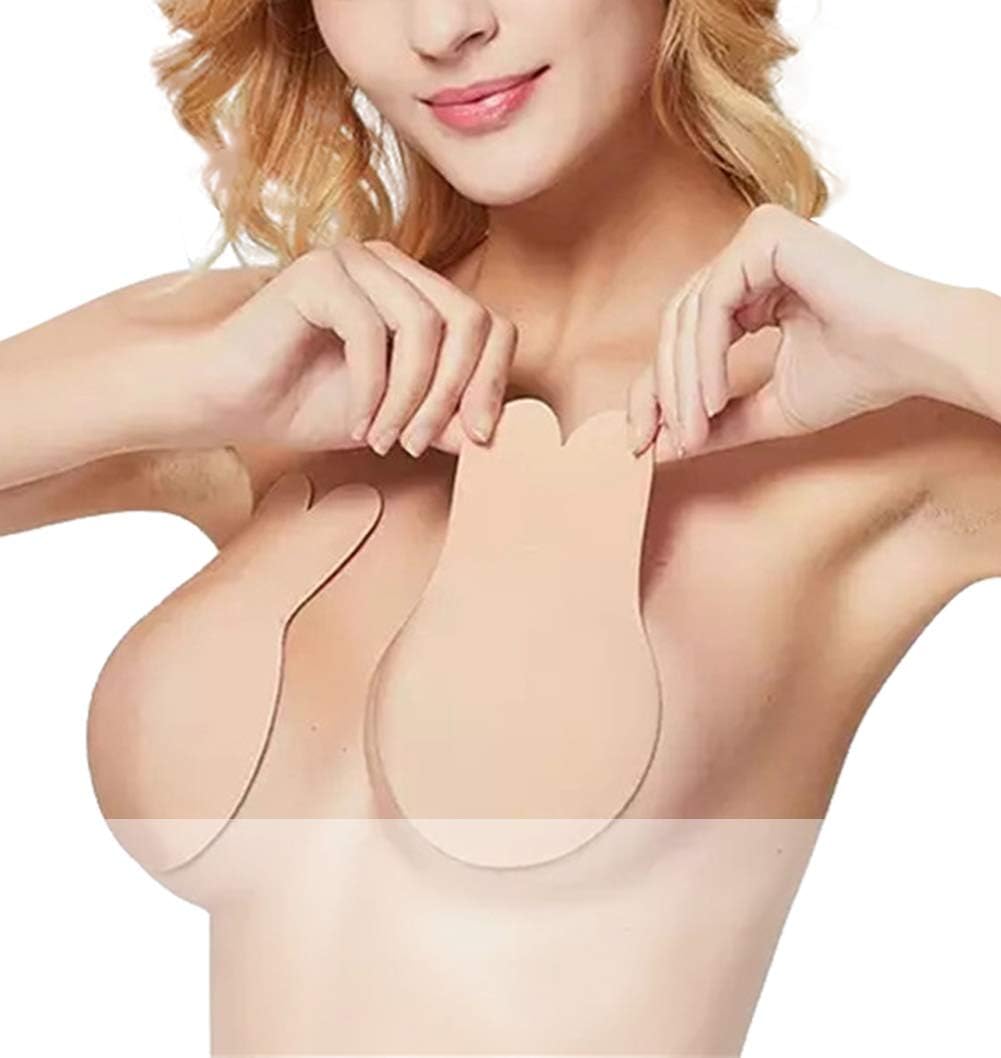Saraheve Women's Latest Rabbit Adhesive Strapless Backless Bra Nipple Covers Sticky Bra Beige
