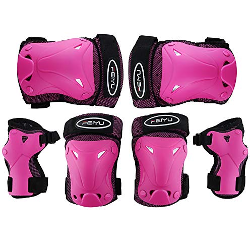 Vinqliq Durable Children Kids Cycling Roller Skating Protective Gear Knee Elbow Wrist Support Protective Pads Guards Set for Skateboard and Other Extreme Sports Equipment (Pink XXS)