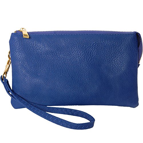 Humble Chic Vegan Leather Small Crossbody Bag or Wristlet Clutch Purse, Includes Adjustable Shoulder and Wrist Straps, Royal Blue, Cobalt - Thumbnail 3