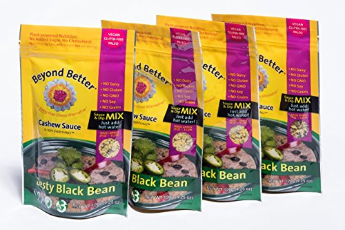 Beyond Better Cashew Zesty Black Bean Dip Mix (4 Pack) Cheese Alternative Dairy Free, Gluten Free, Soy Free