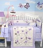 SoHo Lavender Flower Garden Baby Crib Nursery Bedding Set 13 pcs included Diaper Bag with Changing Pad & Bottle Case