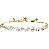 MEEDOZ Adjustable Bridal Wedding Tennis Bracelets for Women, Marquise Teardrop Cubic Zirconia Jewelry Chain Bracelet for Party Prom