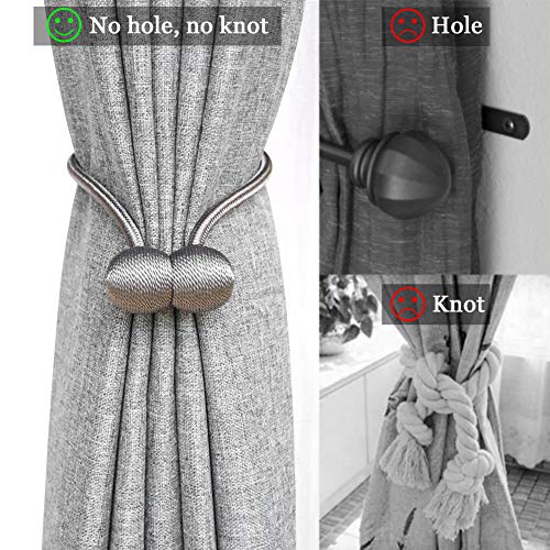 Magnetic Curtain Tiebacks Holdbacks Decorative Magnet Window Hold Drape Tie Backs (Dark Grey)