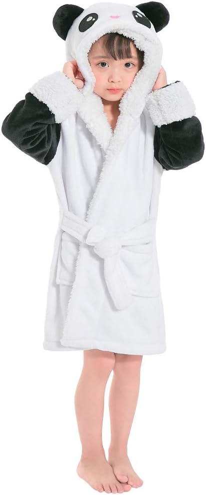 Kids Unicorn Bathrobe Sleepwear Pajamas Soft Fleece Bath Robe Toddler Women Girl (Panda Robe, 2-5 T(Years))