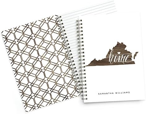 Custom Virginia State Notebook/Journal with faux wood background, Personalized Stationery - 50 lined pages- Durable cover and spiral bound. Size: 5.5x8. Made in the USA.
