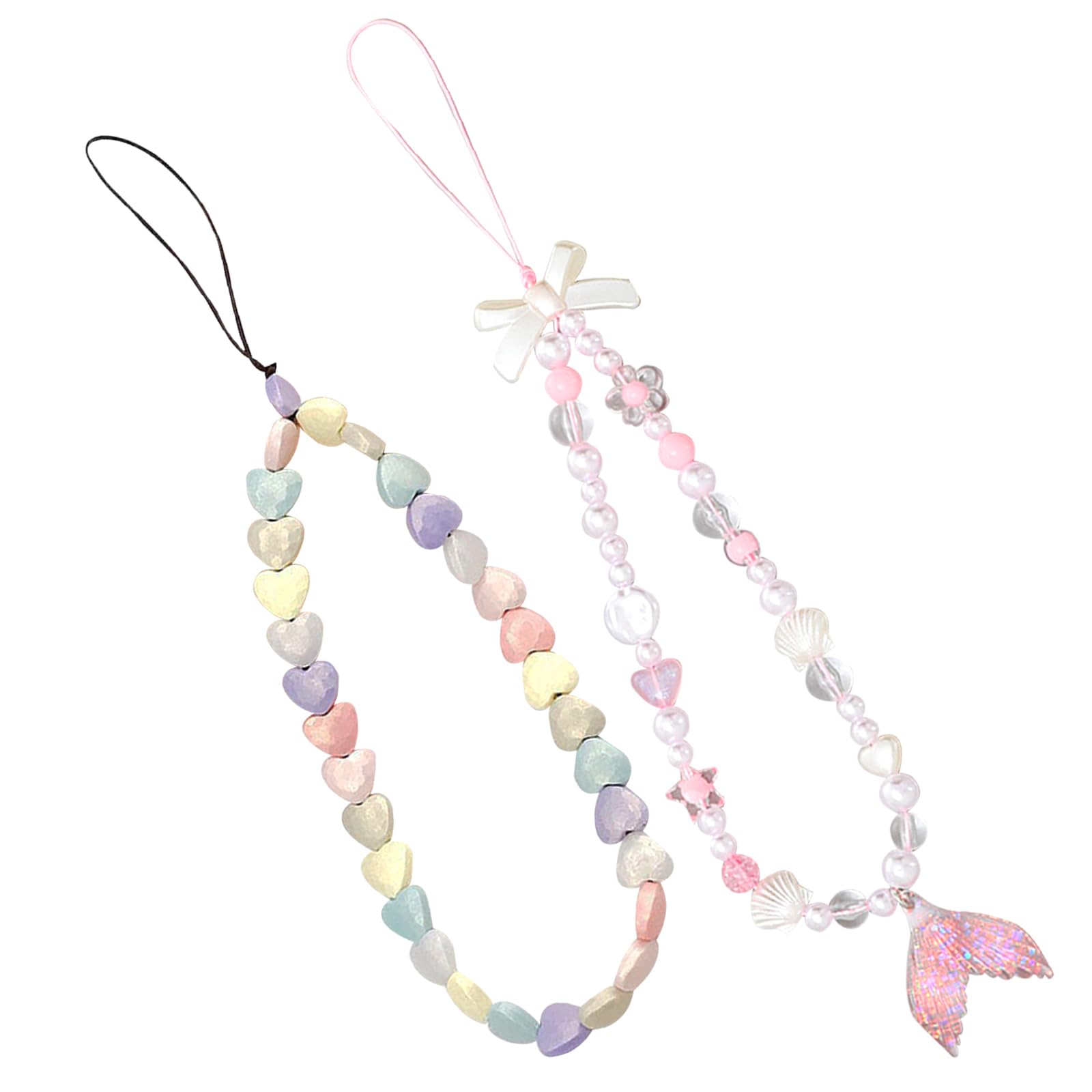BSITSSS 2 PCS Phone Charm, Mobile Phone Charms, Cute Crystal Beaded Phone Strap, Beaded Phone Bracelet Strap, Phone Wrist Strap Lanyard Phone Chain Keychain for Girls Women (Pink, Colorful)